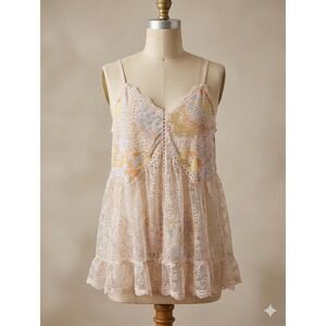 Victoria's Secret Floral Patchwork Lace Babydoll Camisole Top Pink Sheer XS